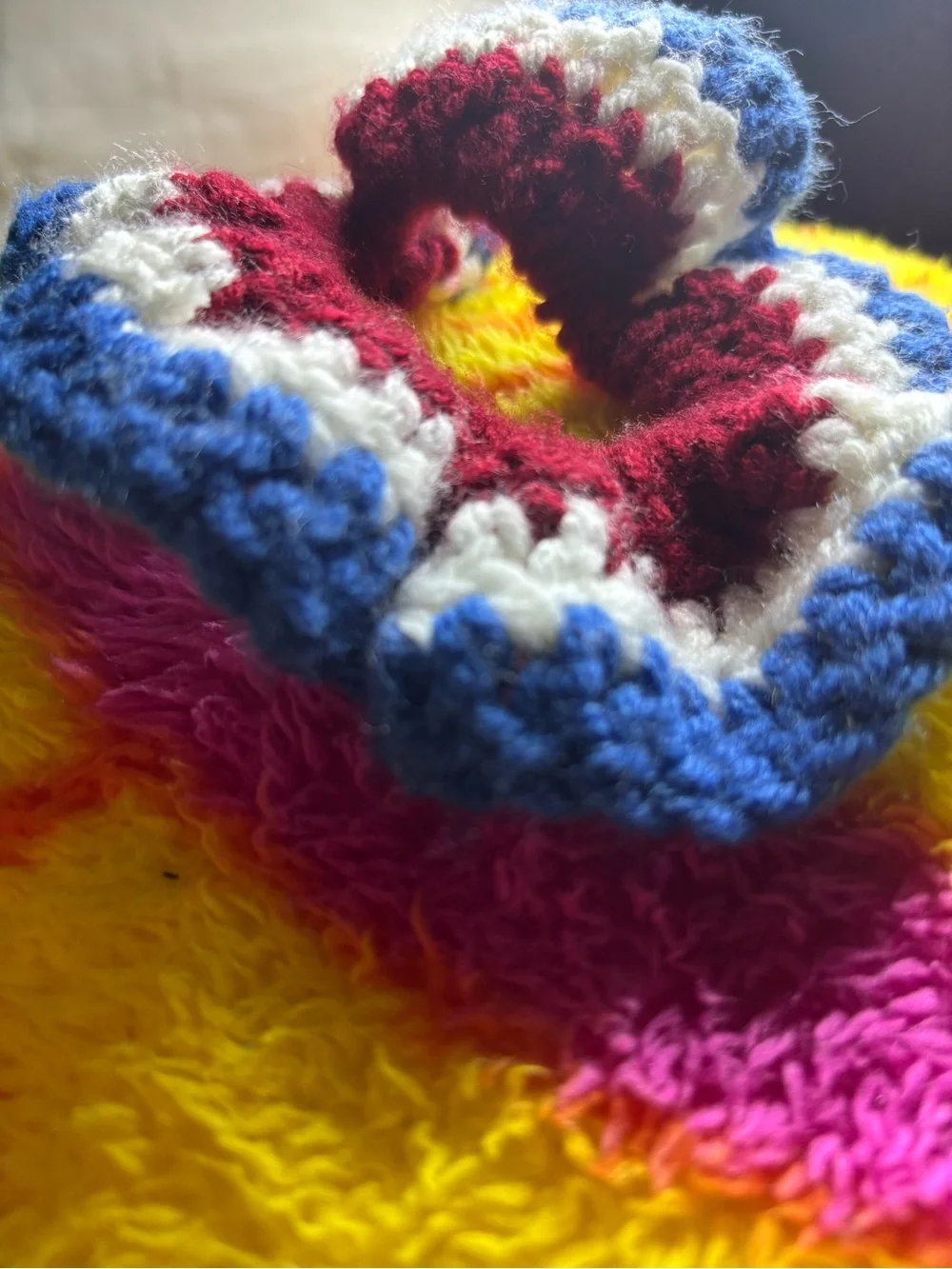 Kids Crochet Hair Scrunchie in Red, White & Blue